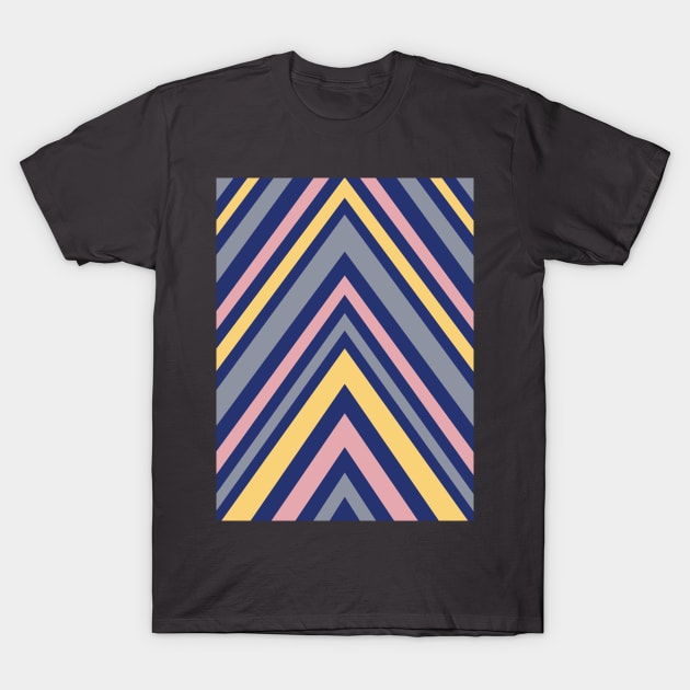 Chevron Pattern in Grey, Navy Blue, Pink and Yellow T-Shirt by OneThreeSix